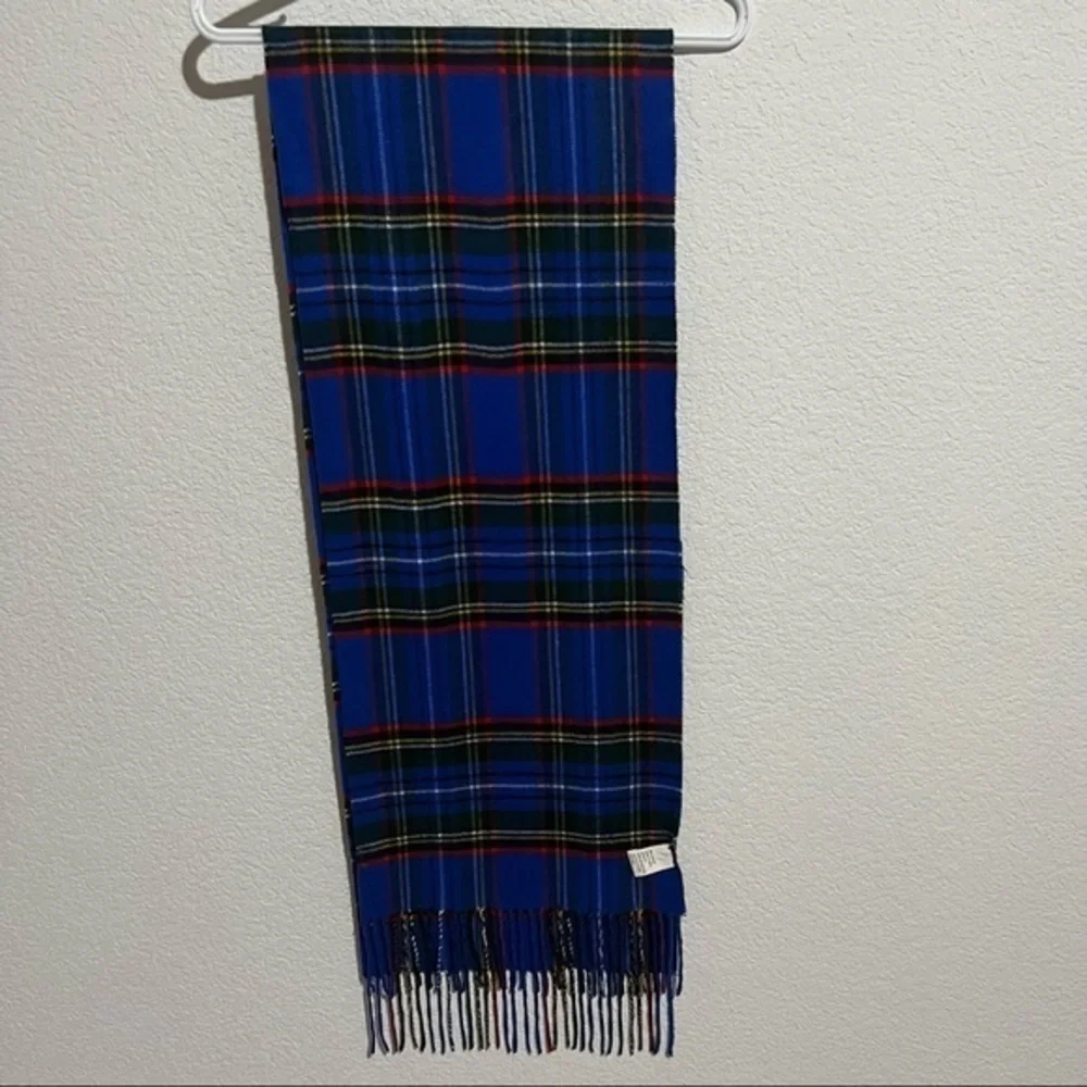 Blue Plaid Tartan Fleece Scarf Extra Long Tassels Fringe Unisex